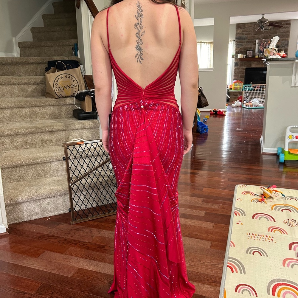 Ellie Wilde Red Rhinestone Prom Dress - Picture 6 of 9